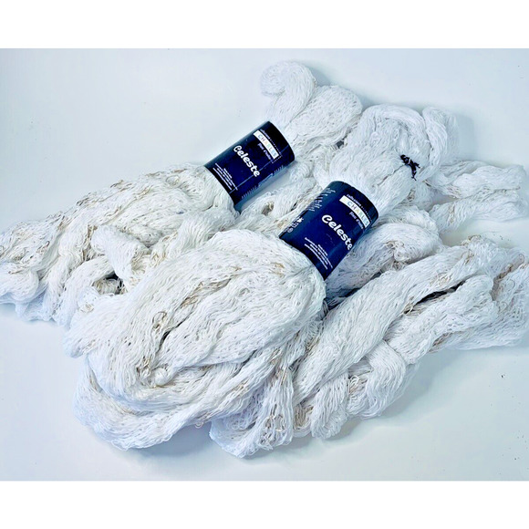 4 Skeins Tahki Tubular Nett Yarn/Fabric Celeste S Charles White Metallic New - Picture 6 of 10